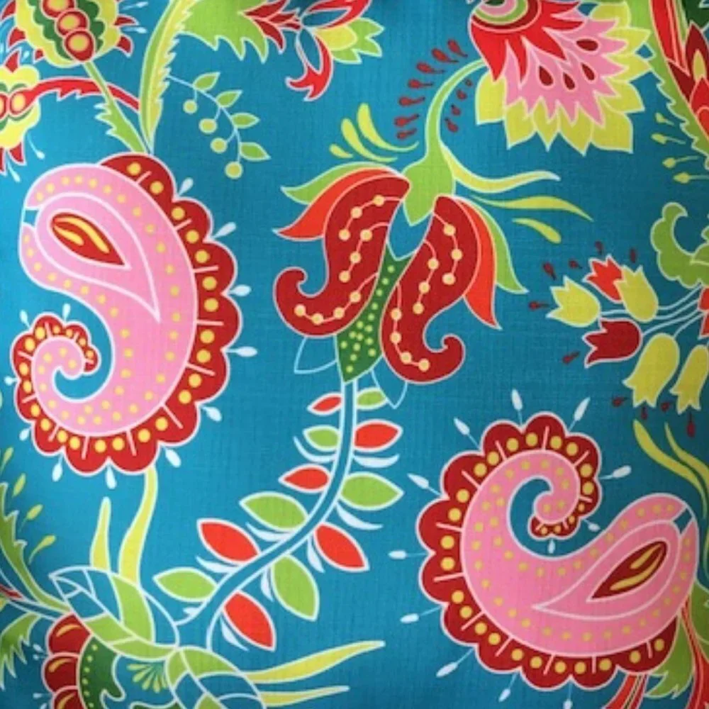 STRATFORD Outdoor Paisley White Blue Stripe Raffia Weatherproof Pillow